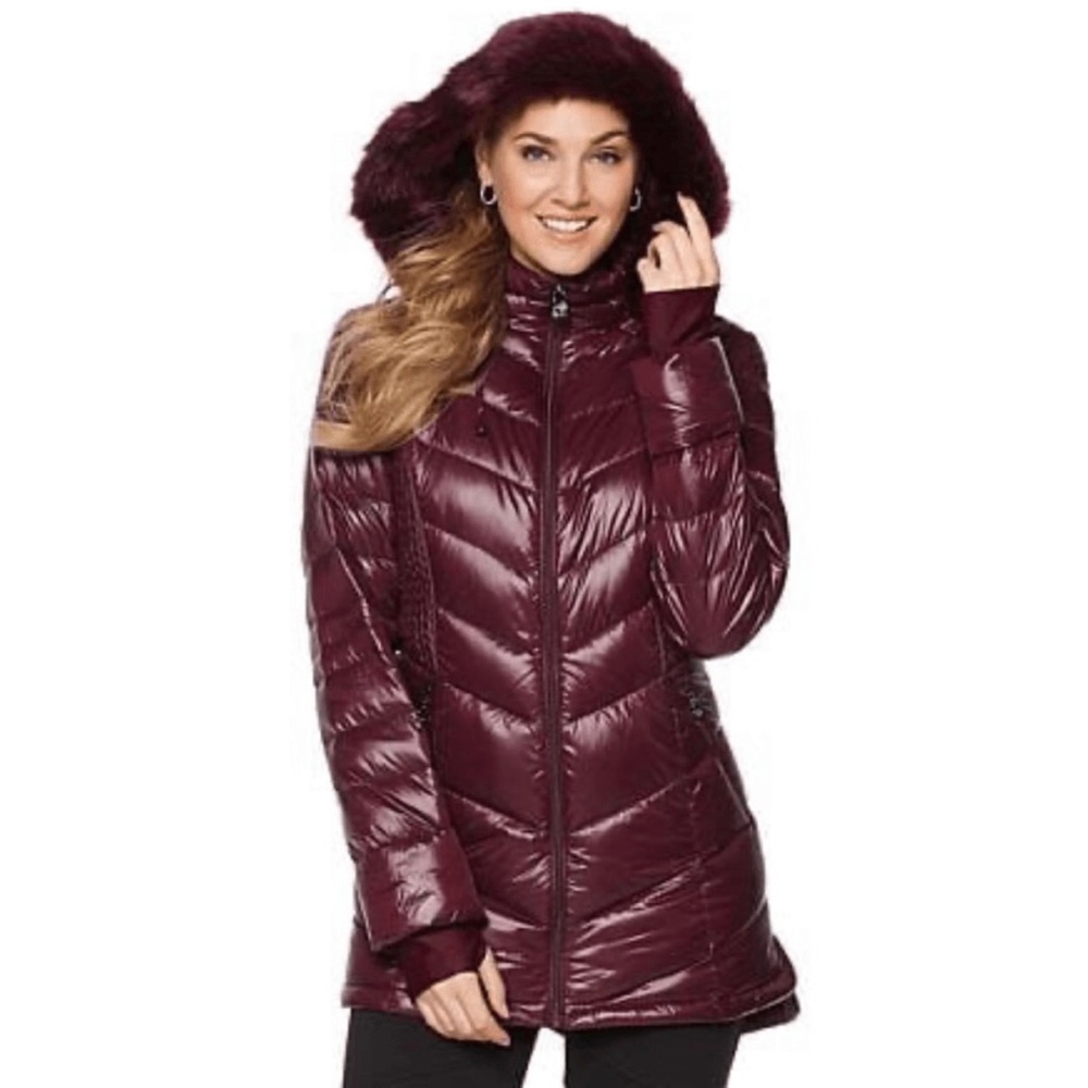 Curations Caravan Down Jacket Marrón Hooded Faux Fur Thumb Holes Women Sz M